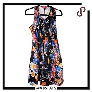 Betsey Johnson Womens Floral Fit & Flare Front Zip Mini Dress Multicolor Size 10